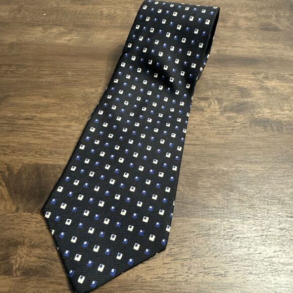 Lauren Ralph Lauren Other - Ralph Lauren LRL‎ Luxury Tie Black Blue White Geometric Woven Silk Necktie USA